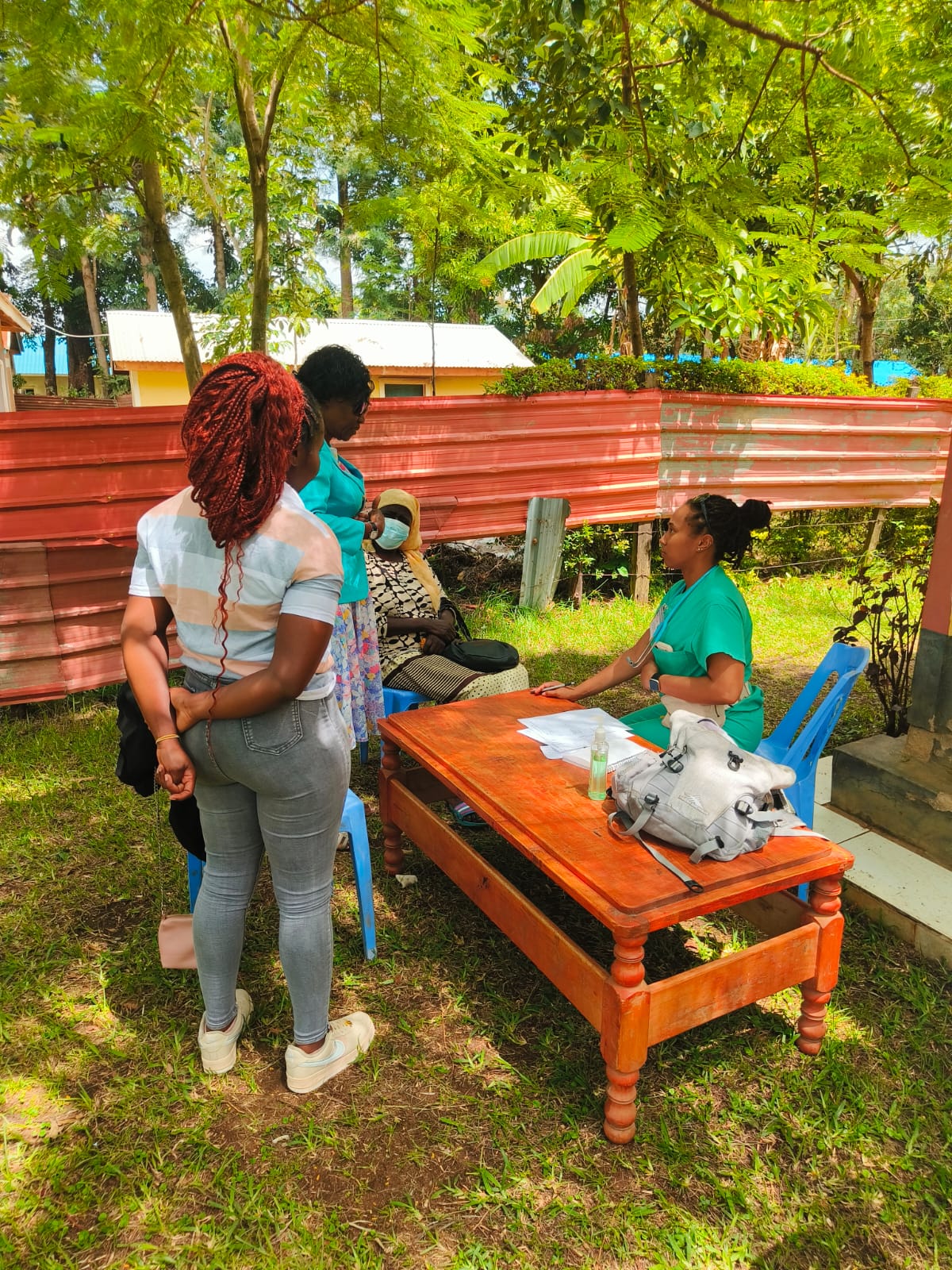 Community at mobile clinic