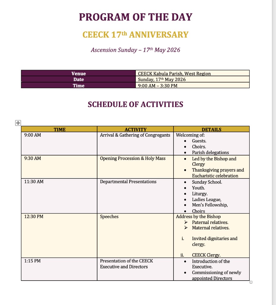 CEECK 17th Anniversary programme part one — morning schedule